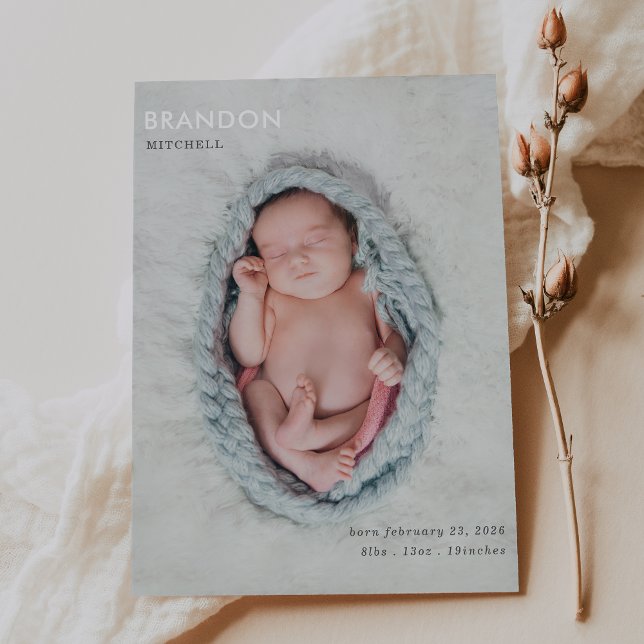 Minimalist Gray Photo Baby Announcement Flat Card (Skapare uppladdad)