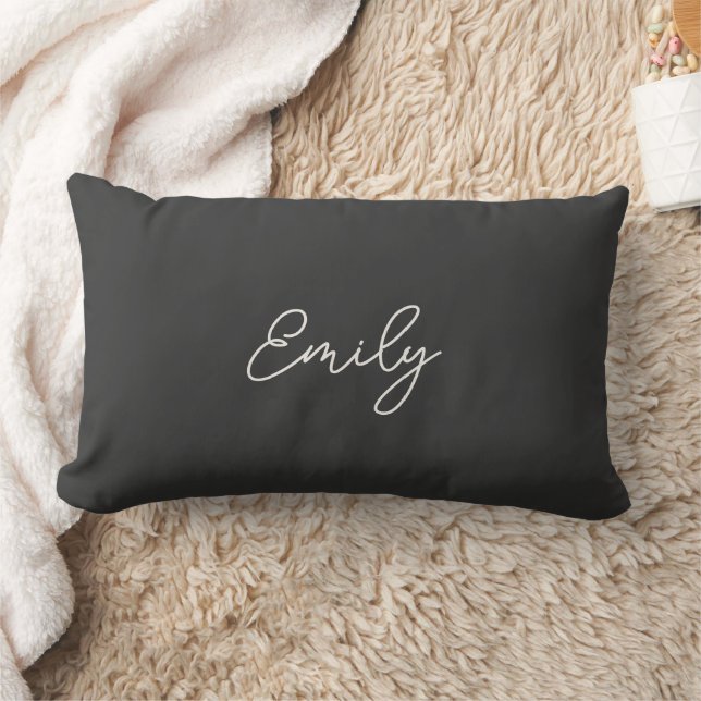 Minimalist Gray Script Name Dorm Pillow  Lumbarkudde (Filt)