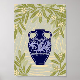 Minimalist Greek Amphora and Olive Branch  Poster