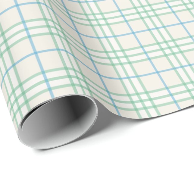 Minimalist Green & Blue Grid PatternWrapping Paper Presentpapper (Rullad Hörn)