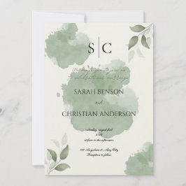 Minimalist Green Botanical Wedding Invitation Inbjudningar