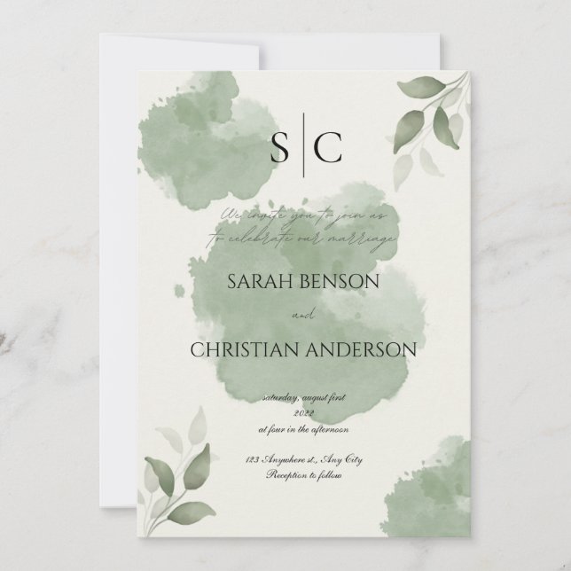 Minimalist Green Botanical Wedding Invitation Inbjudningar (Framsida)