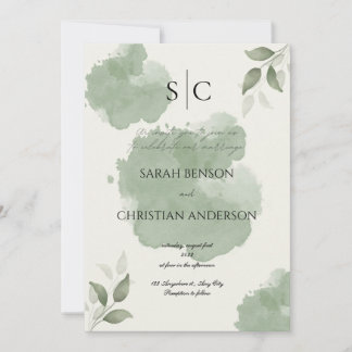 Minimalist Green Botanical Wedding Invitation Inbjudningar
