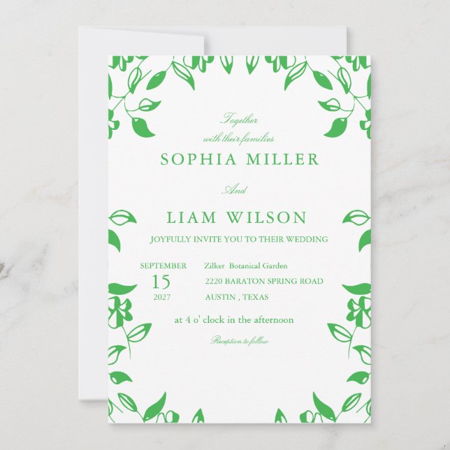 Minimalist Green Botanical Wedding Invitation Inbjudningar (Framsida)
