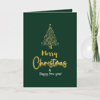 Minimalist Green & Gold Christmas Tree Folded Helgkort