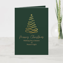 Minimalist Green & Gold Folded Christmas Card Helgkort