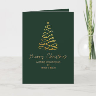 Minimalist Green & Gold Folded Christmas Card Helgkort
