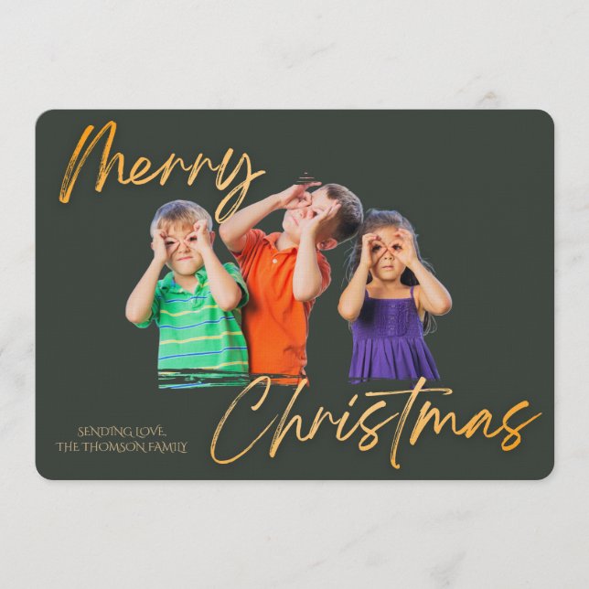 Minimalist Green Gold Merry Christmas Handwriting  Inbjudningar (Framsida)