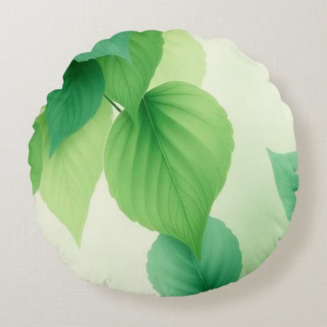 Minimalist Green Leaves Art – Botanical Print Rund Kudde (Framsidan)