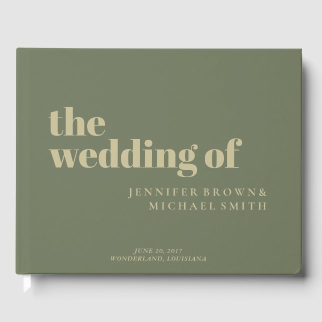 Minimalist Green Tone Gold Sage Swash Wedding Gästböcker (Framsida)