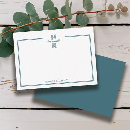 Minimalist Green Two Border Monogram Note Card Anteckningskort