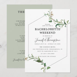 Minimalist Greenery Bachelorette Helg Itinerary Inbjudningar