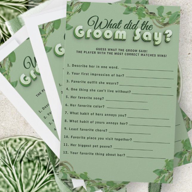 Minimalist Greenery Bridal Shower Groom Quiz Game (Skapare uppladdad)