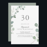 Minimalist Greenery Eucalyptus 30års födelsedag Pa Inbjudningar<br><div class="desc">Denna minimalistiska inbjudan till partiet Eucalyptus 30års födelsedag är perfekt för en rustisk födelsedagsfest. Utformningen har grönt eucalyptus löv för vattenfärgsfärgers elegant.</div>