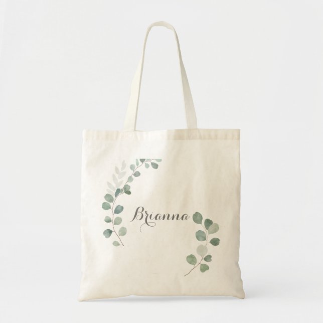 Minimalist Greenery Eucalyptus Bridesmaid Tote Bag Tygkasse (Framsidan)