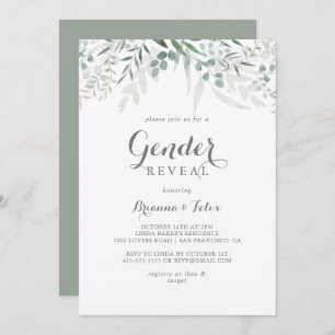Minimalist Greenery Eucalyptus Gender Reveal Party Inbjudningar
