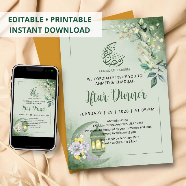 Minimalist Greenery Moon Ramadan Iftar Dinner Inbjudningar (Skapare uppladdad)