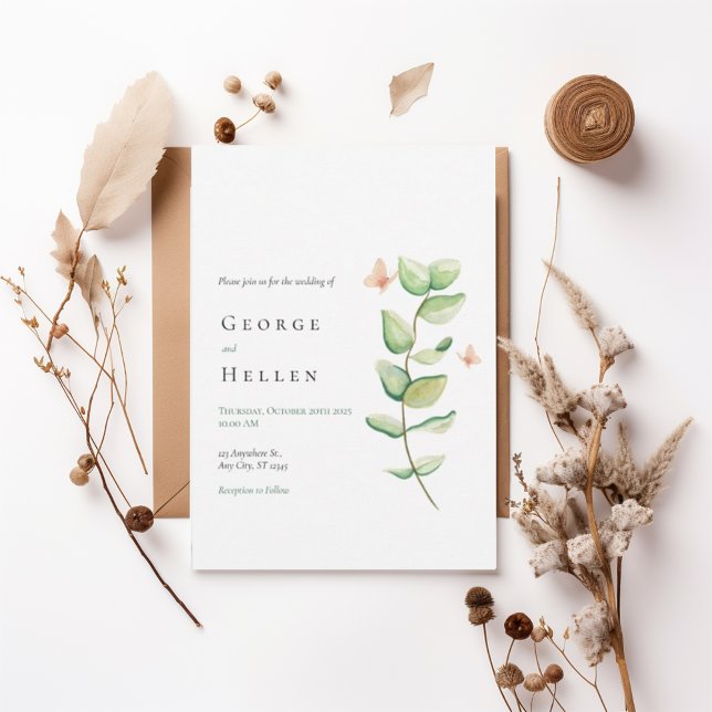 Minimalist Greenery Wedding Invitation Inbjudningar (Skapare uppladdad)