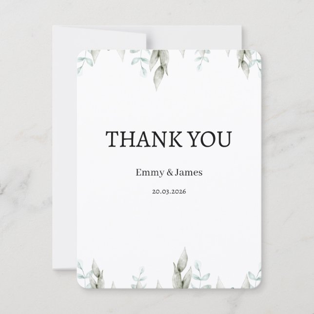 Minimalist Greenery Wedding Thank You Card (Framsida)
