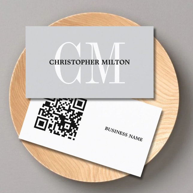 Minimalist Grey Bold Monogram QR code Consultant Visitkort (Skapare uppladdad)