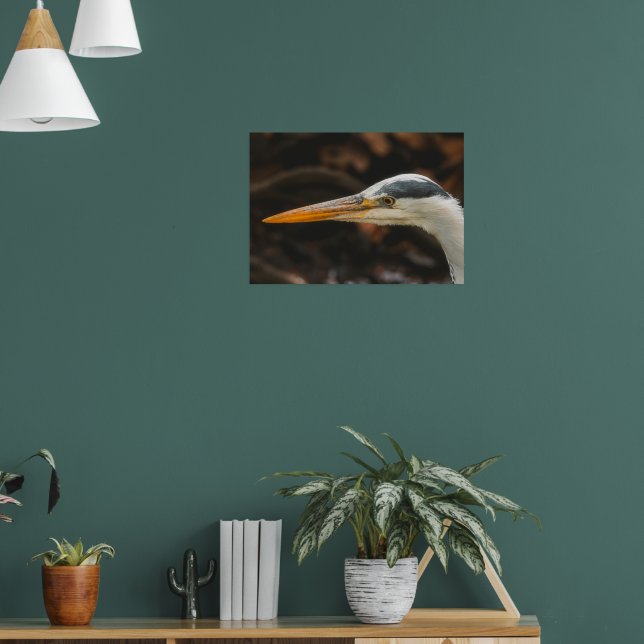 Minimalist Grey Heron Profile Fine Art Print Poster (Vardagsrum 1)