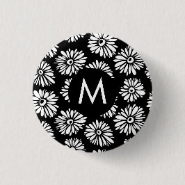 Minimalist Groovy Black and White Daisy Monogram Knapp