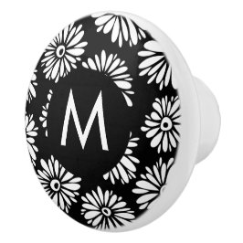 Minimalist Groovy Black and White Daisy Monogram Knopp