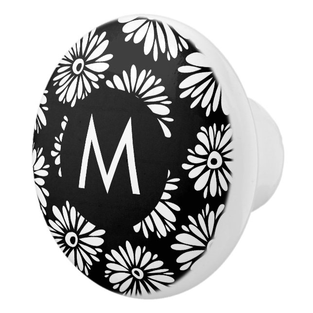 Minimalist Groovy Black and White Daisy Monogram Knopp (Höger)