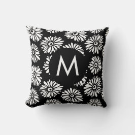Minimalist Groovy Black and White Daisy Monogram Kudde