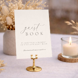 Minimalist Guest Book Wedding Sign in Soft Neutral Inbjudningar