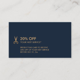 Minimalist guld Scissors hårstylistrabatt Visitkort