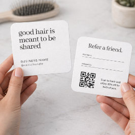 Minimalist Hair Salon Refer a Friend QR Code  Fyrkantigt Visitkort