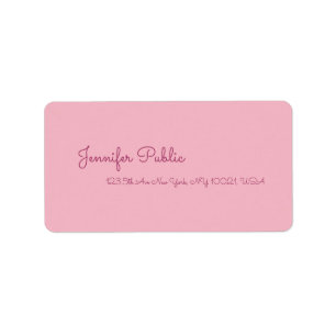 Minimalist Hand Script Elegant Pink Modern Plain Adressetikett