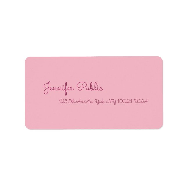 Minimalist Hand Script Elegant Pink Modern Plain Adressetikett (Framsidan)