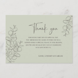 Minimalist handdrawn leaves green script wedding tack kort