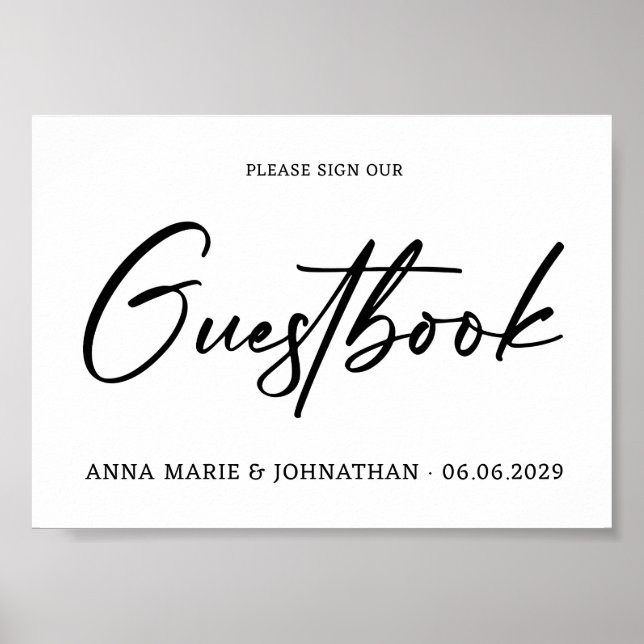 Minimalist Handwritten Guestbook Wedding Sign Poster (Framsidan)