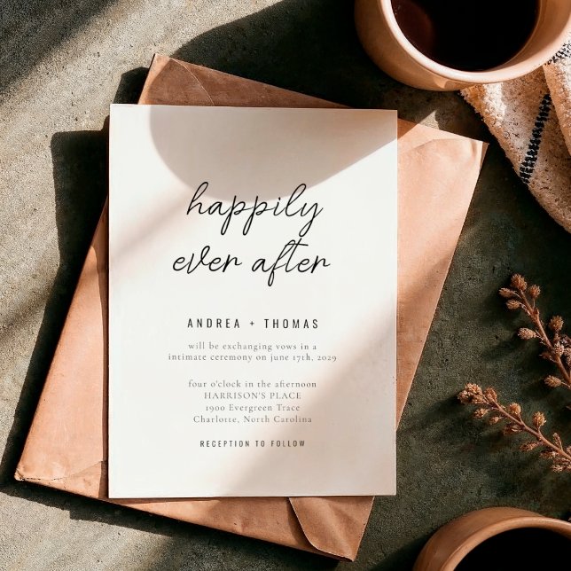 Minimalist Happily Ever After Bröllopsskript Inbjudningar (Skapare uppladdad)