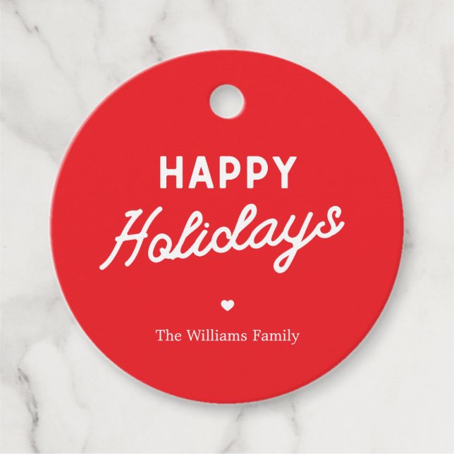 Minimalist ׳Happy Holidays׳ Custom Christmas Gåvor Etiketter (Framsida)