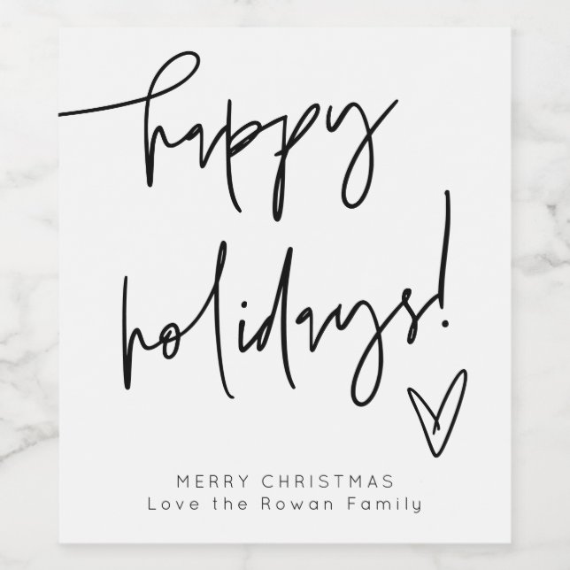 Minimalist Happy Holidays Wine Bottle Label Vinflaska Etikett (Singel etikett)