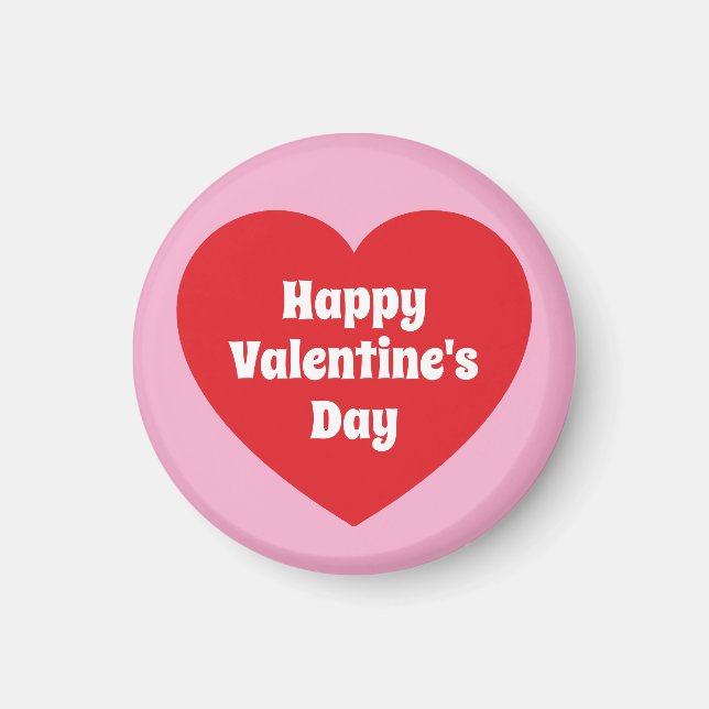 Minimalist Happy Valentine's Day Red Heart Pink Magnet (Framsidan)