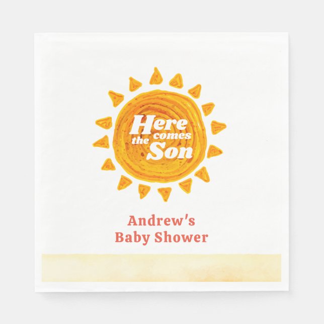 Minimalist här Kom Son Boho Baby Shower Pappersservett (Framsidan)
