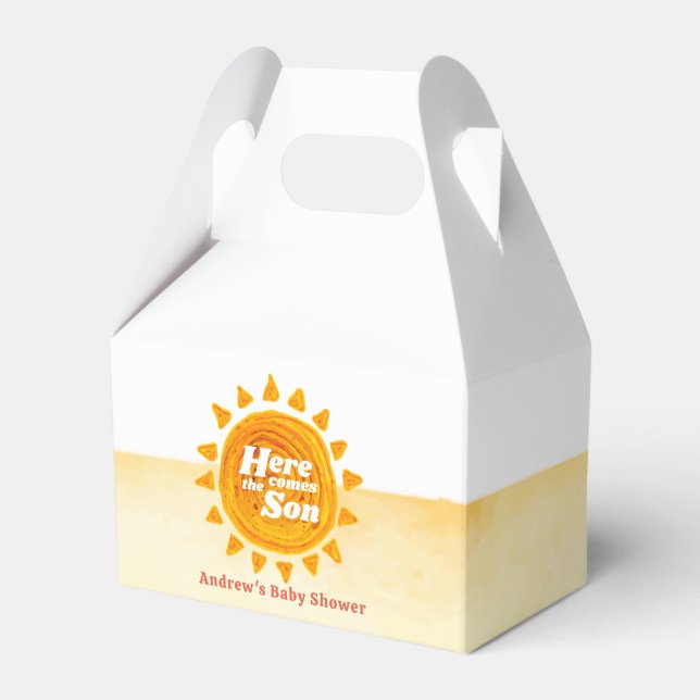 Minimalist här Kom Son Boho Baby Shower Presentaskar (Framsidan Sidan)