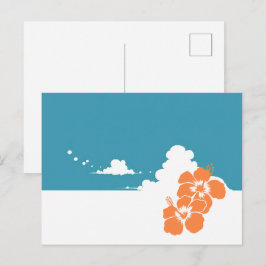Minimalist Hawaii Hibiscus & Summer Clouds Vykort