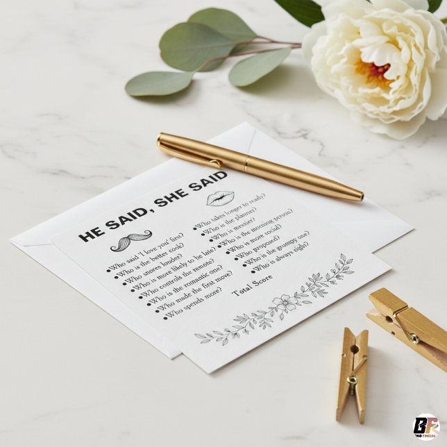 Minimalist He Said She Said Wedding Game Kort (Skapare uppladdad)