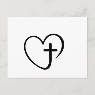 Minimalist Heart and Cross Faith Design Vykort