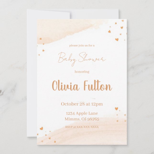 Minimalist Heart Baby Shower Invitation – Blush Inbjudningar (Framsida)
