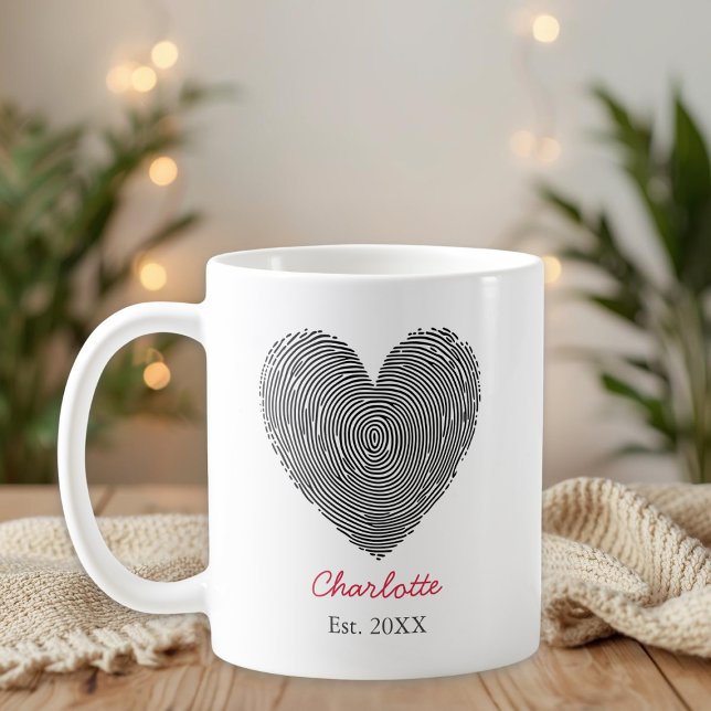Minimalist Heart Fingerprint Personalized Name Mug Kaffemugg (Skapare uppladdad)