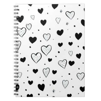Minimalist Heart Notebook – Black and White Cute Anteckningsbok