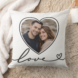 Minimalist Heart Photo Pillow With Love Script Kudde