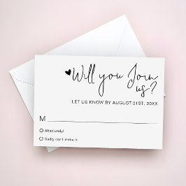Minimalist Heart Script Contemporary Wedding RSVP OSA Kort